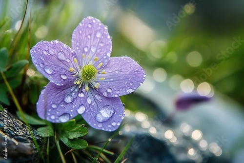 Freshly bloomed flower in a dewy meadow, symbolizing renewal and new beginnings photo