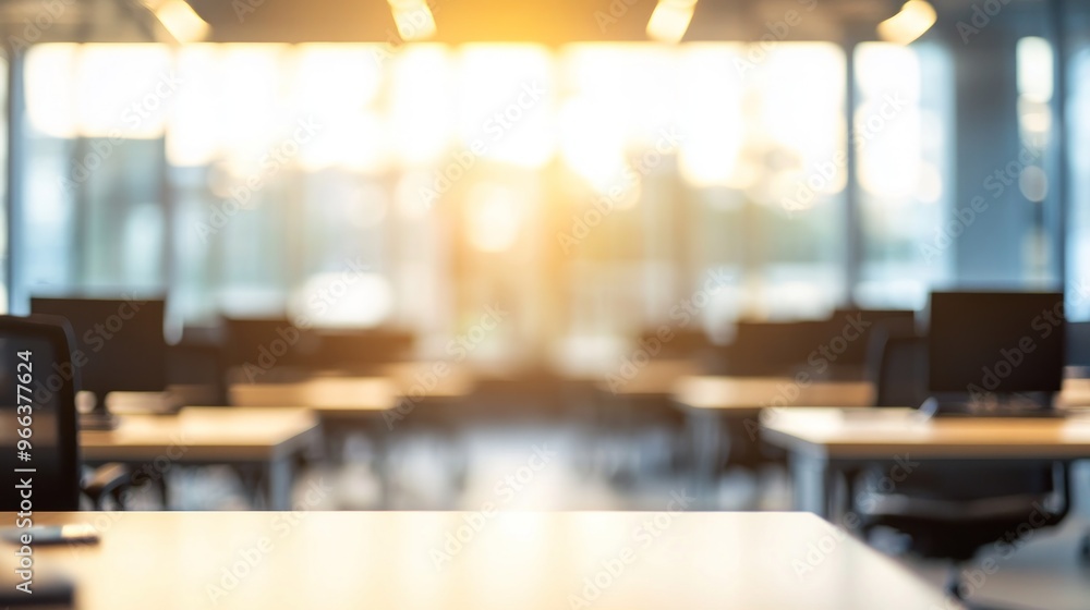 Blurred Office Workspace with Sunlight Blurred Office Workspace with Sunlight