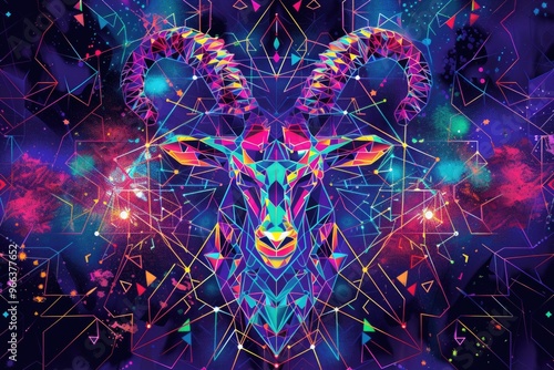 Vibrant Capricorn zodiac design with geometric patterns for astrology enthusiasts