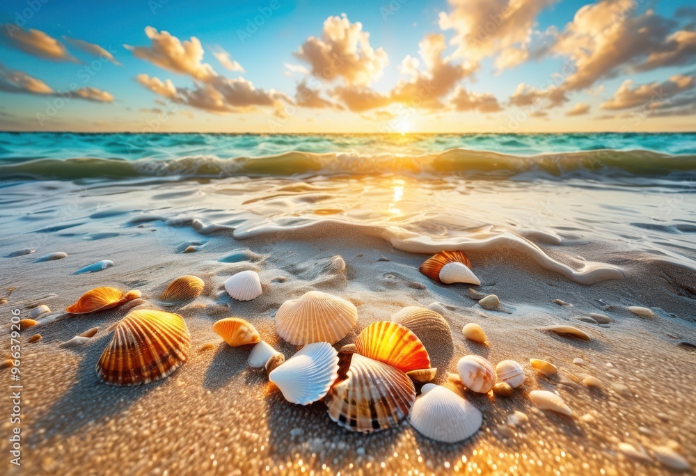 vibrant coastal view featuring gentle colorful clear blue sky reflecting calm waters, beach, ocean, shoreline, waves, sand, surf, horizon, sunlight, summer vibrant coastal view featuring gentle colorful clear blue sky reflecting calm waters, beach, ocean, shoreline, waves, sand, surf, horizon, sunlight, summer