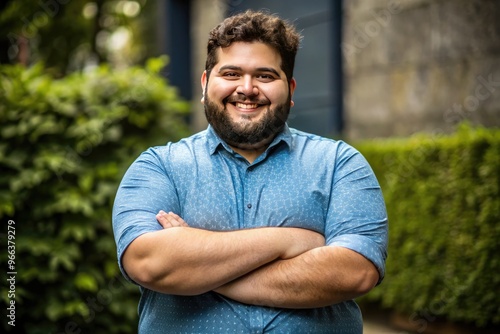 A Rotund Individual Poses For A Photo With Arms Crossed, A Smile On Their Face. photo