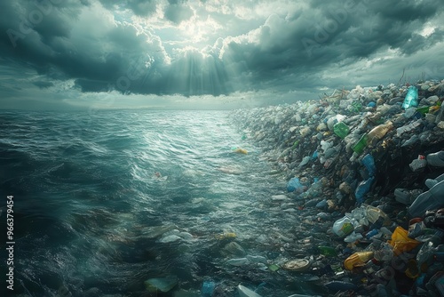 Wallpaper Mural environmental crisis visualization overflowing landfill dominated by plastic waste under an ominous sky stark imagery highlighting the urgent need for sustainability and environmental awareness Torontodigital.ca