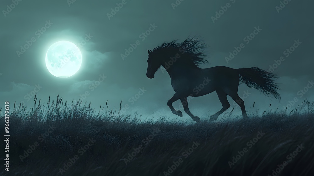Black Horse Running in Nature at Night, Photo Realistic, Wallpaper, Cover and Screen for Smartphone, PC, Laptop, 9:16 and 16:9 Format Black Horse Running in Nature at Night, Photo Realistic, Wallpaper, Cover and Screen for Smartphone, PC, Laptop, 9:16 and 16:9 Format