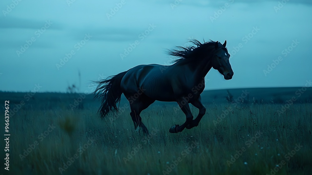 Black Horse Running in Nature at Night, Photo Realistic, Wallpaper, Cover and Screen for Smartphone, PC, Laptop, 9:16 and 16:9 Format Black Horse Running in Nature at Night, Photo Realistic, Wallpaper, Cover and Screen for Smartphone, PC, Laptop, 9:16 and 16:9 Format