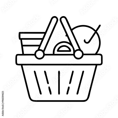 Shopping basket with groceries and items in minimal style