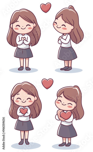 A cute, cartoon-style illustration Girl in Pastel Colors and Minimalistic Flat Vector Style