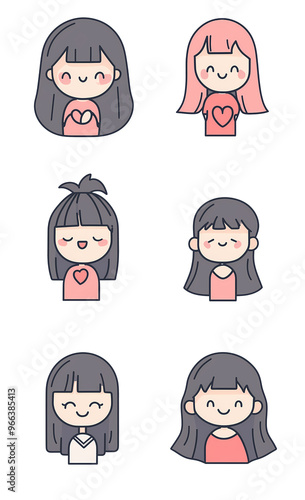 A cute, cartoon-style illustration Girl in Pastel Colors and Minimalistic Flat Vector Style