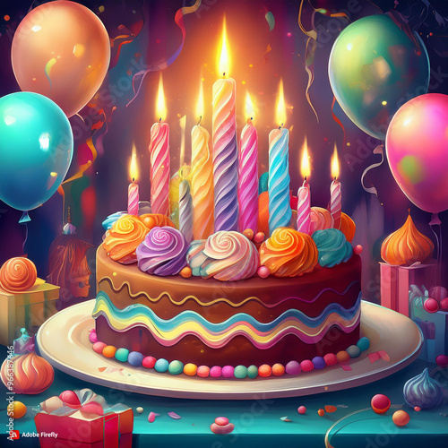 Festive Birthday Cake with Colorful Candles
