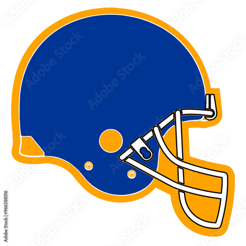 Yellow and blue football player helmet, sport vector graphics	