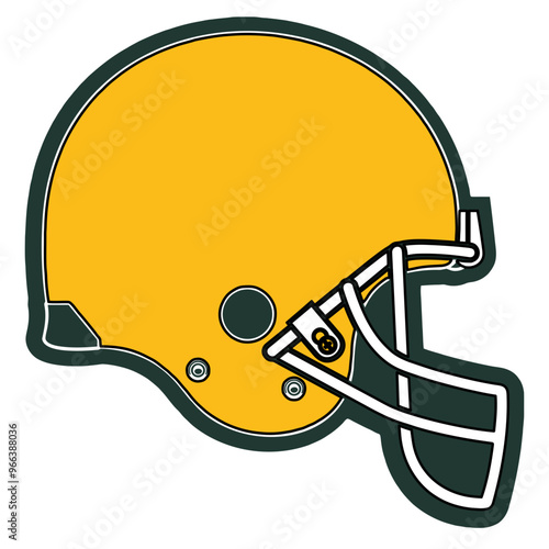Yellow and green football player helmet, sport vector graphics


