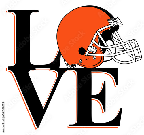 Love - black and orange football player helmet, sport vector graphics, hockey, for street art - graffiti lettering typography - art illustration - multicolor - writen Word -	

