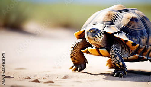 tortoise illustrated watercolor style beautifully isolated pristine white background imaginative conceptual wildlife animal art photo