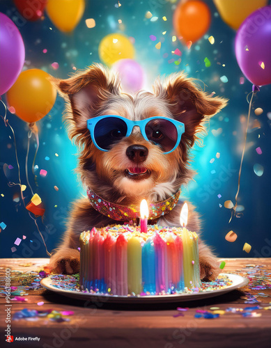 Dog with Sunglasses Celebrating Birthday