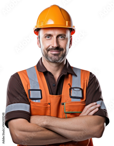 Professional tradesman hardhat helmet white background.