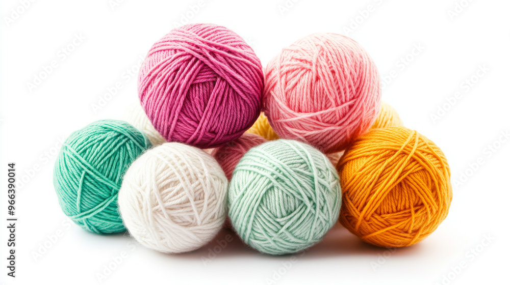 Soft yarn balls, ready for knitting, against a white background. Soft yarn balls, ready for knitting, against a white background.