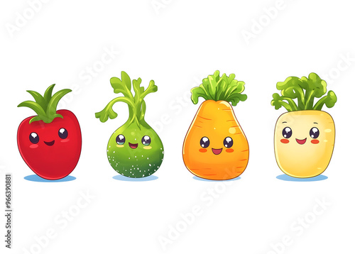 Charming Cartoon-Style Vegetable Vector Set: Cute and Playful Illustrations with Vibrant Colors and Simple Designs