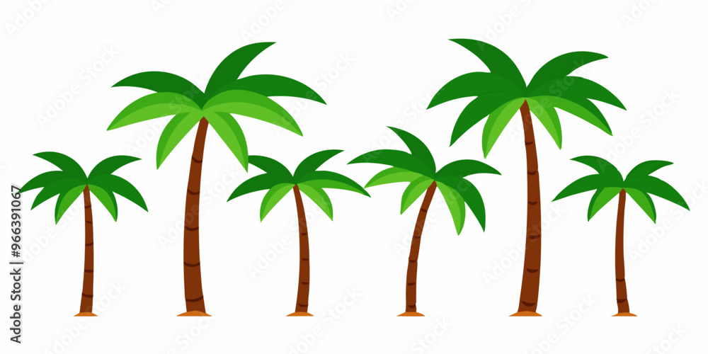A set of six cartoon palm trees, perfect for adding a tropical touch to your designs. These fun and colorful trees are ideal for creating summery backgrounds, beach scenes. A set of six cartoon palm trees, perfect for adding a tropical touch to your designs. These fun and colorful trees are ideal for creating summery backgrounds, beach scenes.