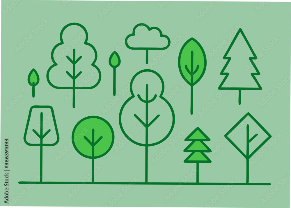 A set of 9 minimalist line illustrations of trees, perfect for adding a touch of nature to your designs. These simple and elegant graphics are ideal for web design, print projects. A set of 9 minimalist line illustrations of trees, perfect for adding a touch of nature to your designs. These simple and elegant graphics are ideal for web design, print projects.