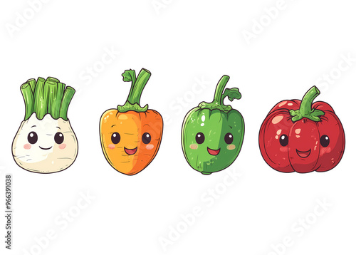 Charming Cartoon-Style Vegetable Vector Set: Cute and Playful Illustrations with Vibrant Colors and Simple Designs