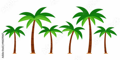  A set of six cartoon palm trees, perfect for adding a tropical touch to your designs. These fun and colorful trees are ideal for creating summery backgrounds, beach scenes.