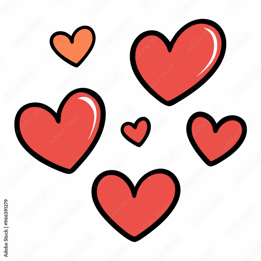 A cute and simple illustration of five red hearts, perfect for adding a touch of love to your designs. This playful graphic is ideal for Valentine's Day cards, romantic projects. A cute and simple illustration of five red hearts, perfect for adding a touch of love to your designs. This playful graphic is ideal for Valentine's Day cards, romantic projects.