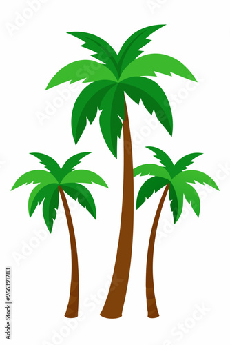  A simple illustration of three palm trees, perfect for adding a touch of tropical vibes to your designs. This cartoon style graphic is ideal for backgrounds, patterns.