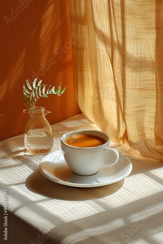 Obraz na płótnie White coffee cup on a table with sunlight w salonie