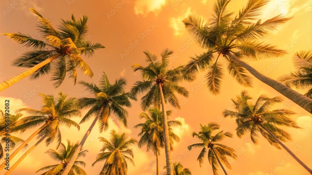 Low angle view from below of coconut palm tree against cloud and blue sky Low angle view from below of coconut palm tree against cloud and blue sky