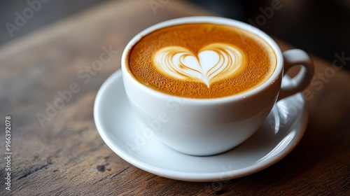 Close-Up of Coffee Cup with Heart-Shaped Latte Art