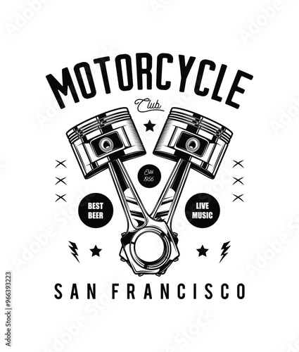 Retro poster with two pistons. Original vector illustration in vintage style isolated on white background. T-shirt design.