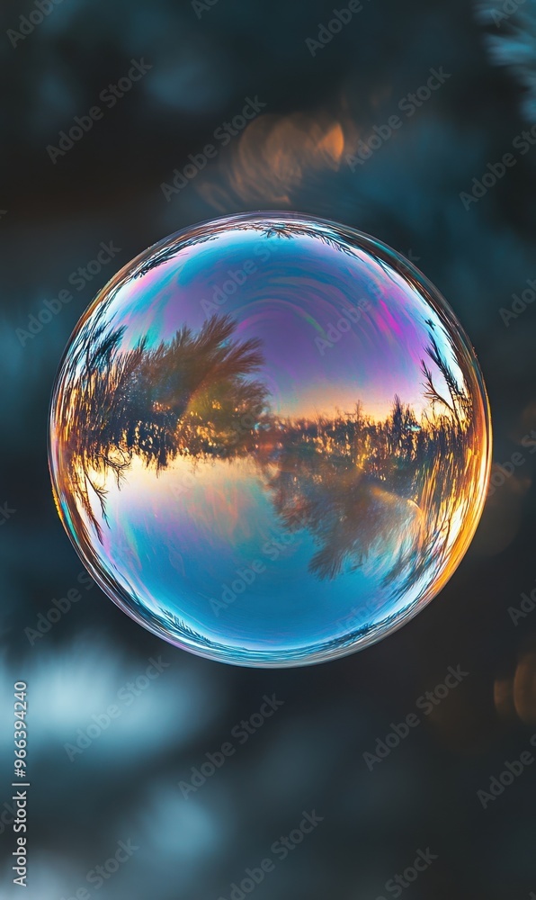 Colorful Sunset Reflected in a Soap Bubble Colorful Sunset Reflected in a Soap Bubble