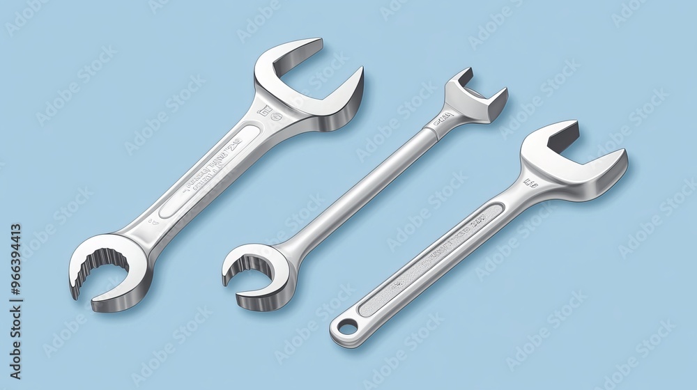 Detailed 3D vector illustration of a set of tools essential for any mechanic or plumber, including a wrench, adjustable wrench, and screwdriver. Detailed 3D vector illustration of a set of tools essential for any mechanic or plumber, including a wrench, adjustable wrench, and screwdriver.