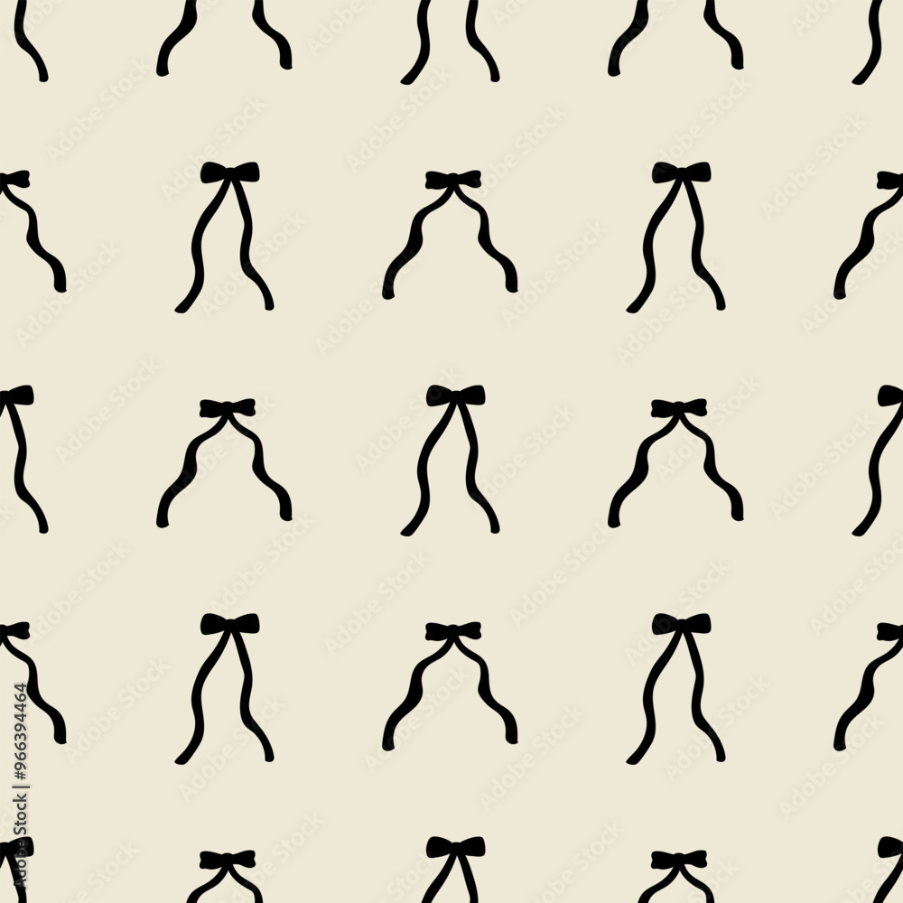 Seamless pattern with abstract simple black ribbons. Vector flat background with bows in retro style. Coquette and ballet core Seamless pattern with abstract simple black ribbons. Vector flat background with bows in retro style. Coquette and ballet core