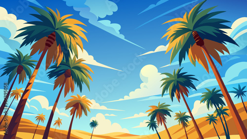 Low angle view from below of coconut palm tree against cloud and blue sky