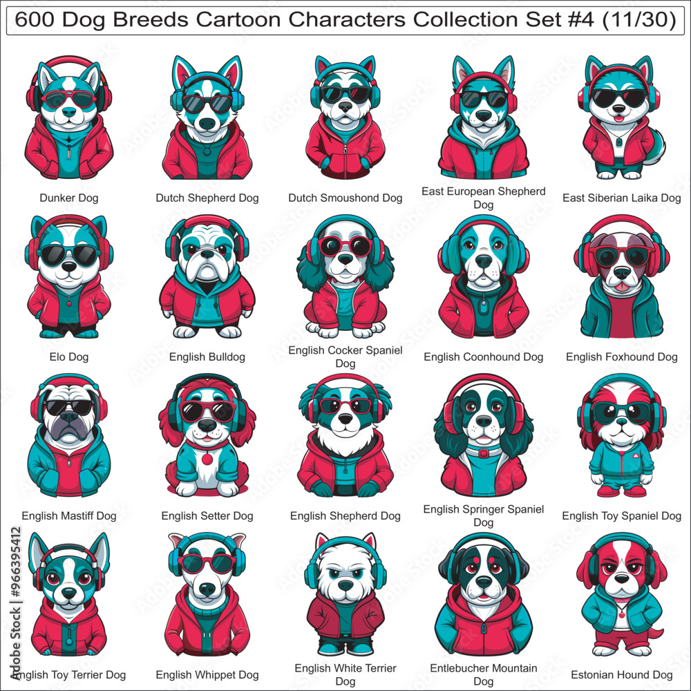 Dog Breeds Cartoon Characters Collection Set of 600 Dog Faces Isolated Part 11 Dog Breeds Cartoon Characters Collection Set of 600 Dog Faces Isolated Part 11