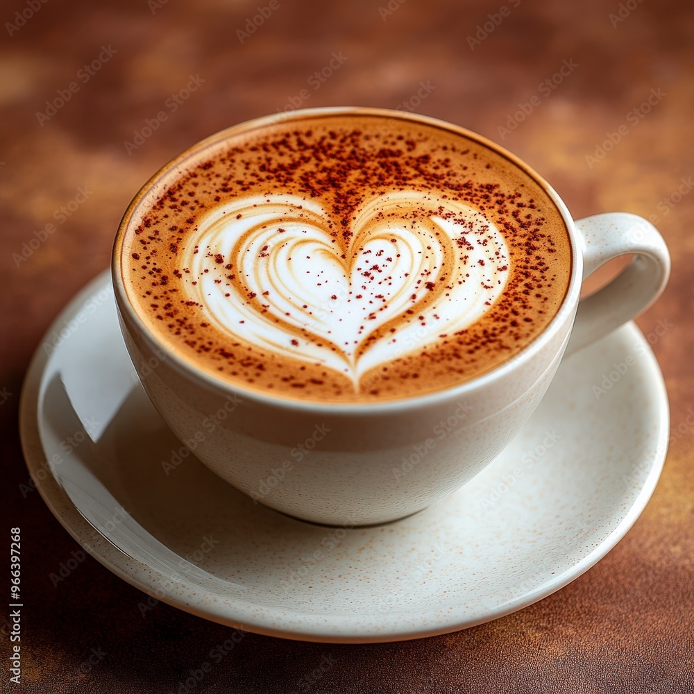 Fototapeta premium Close-Up of Coffee Cup with Heart-Shaped Latte Art