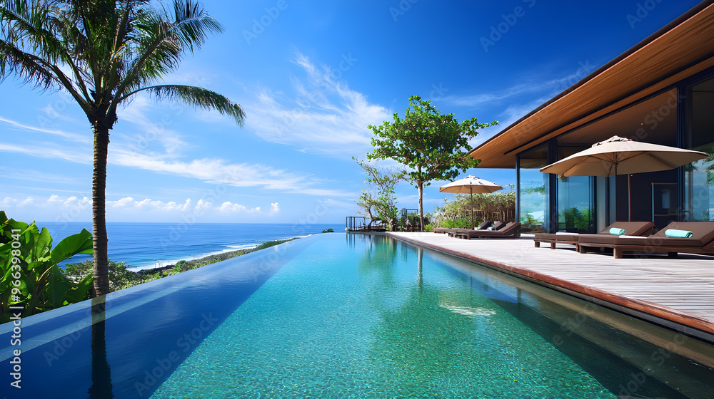 Fototapeta premium Luxurious Relaxation by the Ocean Infinity Pool Beauty