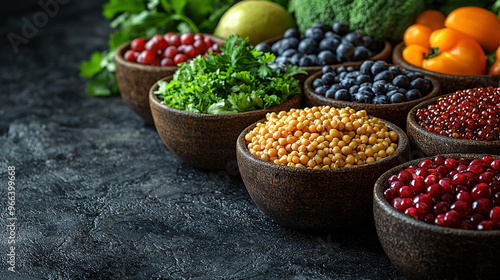  A table topped with bowls filled with various fruits and vegetables alongside broccoli and oranges