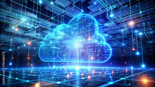 Visual Representation of Cloud Technology Highlighting Data Flow in a 3D Environment for Innovative Digital Solutions