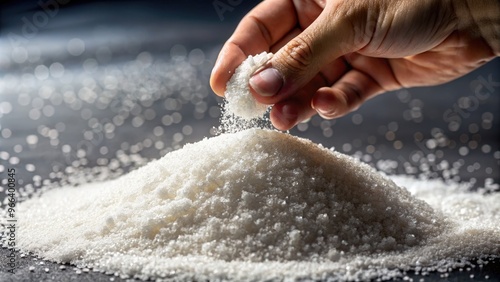 Close-Up Of A Hand Greedily Grabbing A Pile Of Granulated Sugar photo