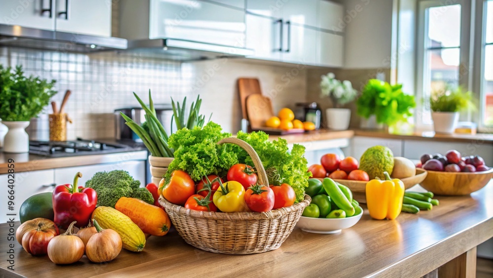 A Detailed Close-Up of Fresh Fruits and Vegetables on a Modern Surface for Culinary Inspiration and Healthy Living A Detailed Close-Up of Fresh Fruits and Vegetables on a Modern Surface for Culinary Inspiration and Healthy Living