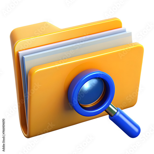 3D folder with magnifying glass