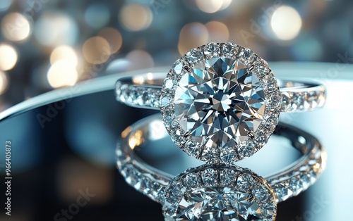 A close-up of a stunning diamond engagement ring reflecting light, showcasing its brilliance and elegance.