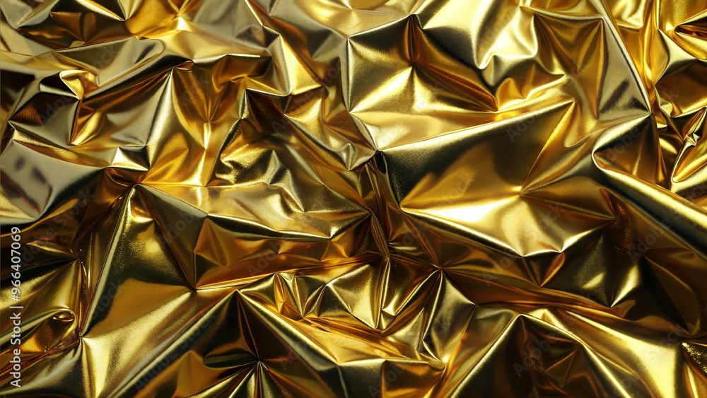 Textured golden foil surface with crumpled pattern for backgrounds and luxurious design elements Textured golden foil surface with crumpled pattern for backgrounds and luxurious design elements