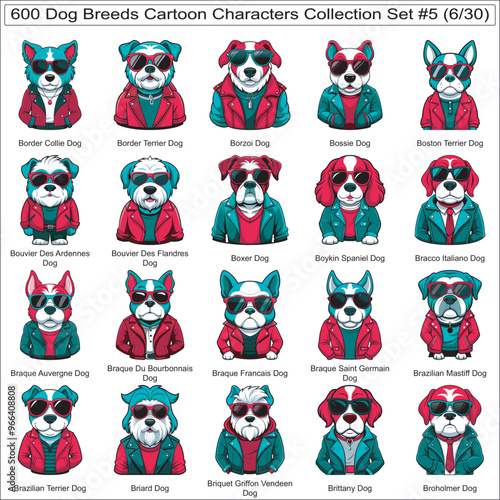 Dog Breeds Cartoon Characters Collection Set of 600 Dog Faces Isolated Part 6 photo