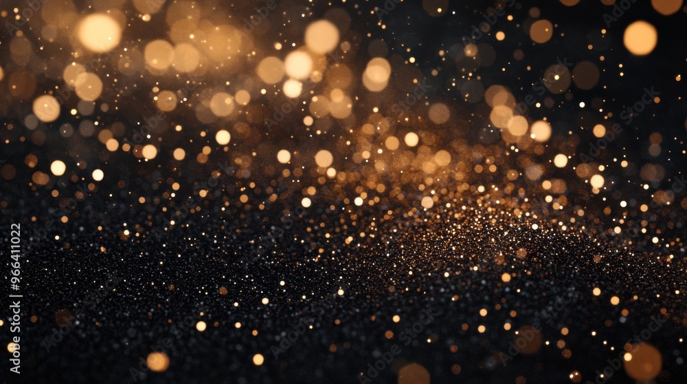 Obraz premium Scattered bronze particles against a dark backdrop create a shimmering, elegant design element