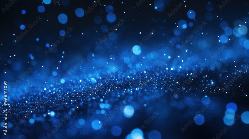 Obraz premium Scattered deep blue particles against a dark backdrop create a striking, festive design element