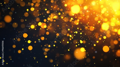 Scattered bright yellow particles against a dark backdrop create a cheerful, celebratory background