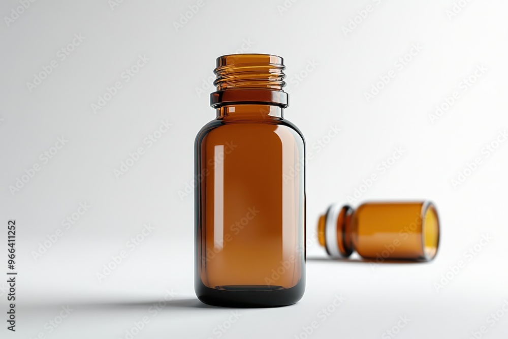 Amber Glass Bottle Mockup on White Background Amber Glass Bottle Mockup on White Background