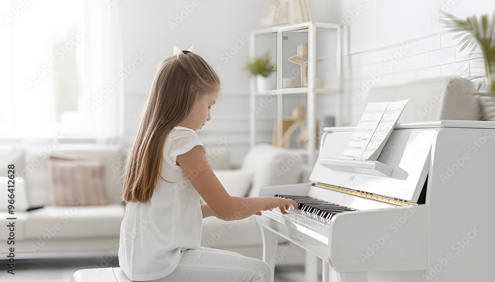 Little girl playing piano indoors Little girl playing piano indoors